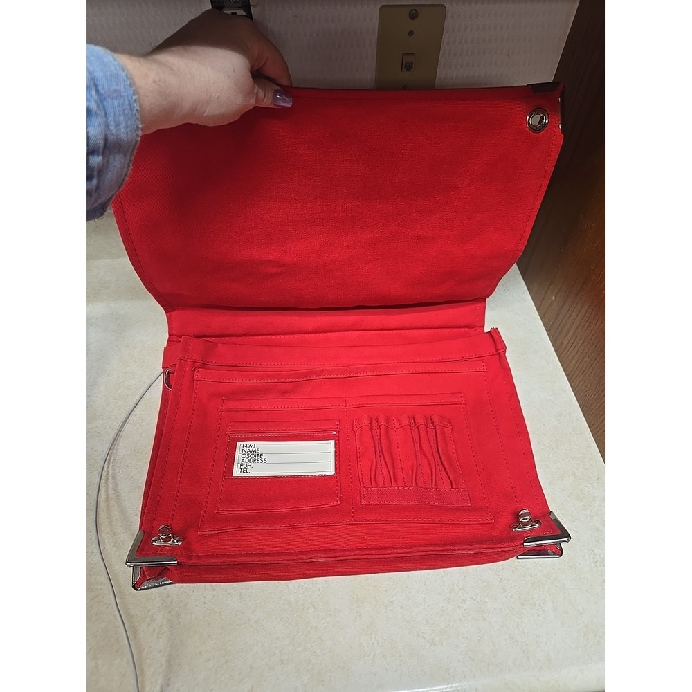 Vtg Marimekko Red Canvas Messenger Bag Briefcase Made in Finland Metal Corner - Picture 2 of 10